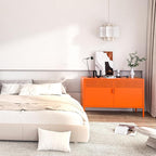 2 Door Accent Cabinet,Orange Metal Storage Cabinet with Adjustable Shelf,2-Tier Shelf,Multipurpose Metal Locker Storage for Office Home,Music Studio (Orange)