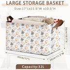 Cute Cat Storage Basket Large 17x11.5x10.5 Inche-Collapsible Fabric Organizer Bin with Handles for Kids Room, Nursery, Toys-Foldable Decorative Hamper with Adorable Cat Print-Single Pack