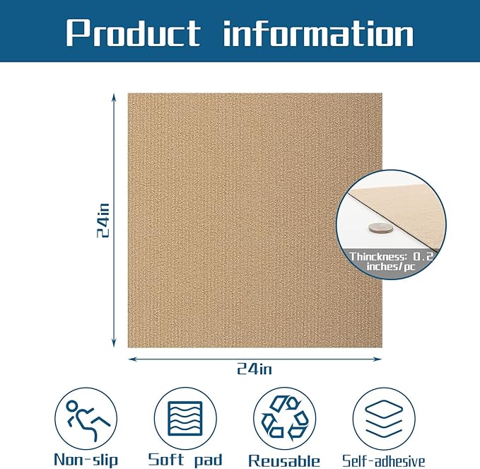 Peel and Stick Carpet Squares 24" x 24", Self Adhesive Non-Slip Carpet Tiles, Peel and Stick Soft Padded Carpet Tiles for Kitchen Bedrooms Indoor Outdoor(20 Tiles/80 sq ft)