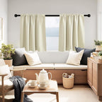 PONY DANCE Beige Kitchen Curtains 24 inch Long, Small Window Treatments Rod Pocket Energy Efficient Short Blackout Curtain Panels for Rv Camper, 29-inch Wide by 24 Long, Light Beige, 2 Pieces