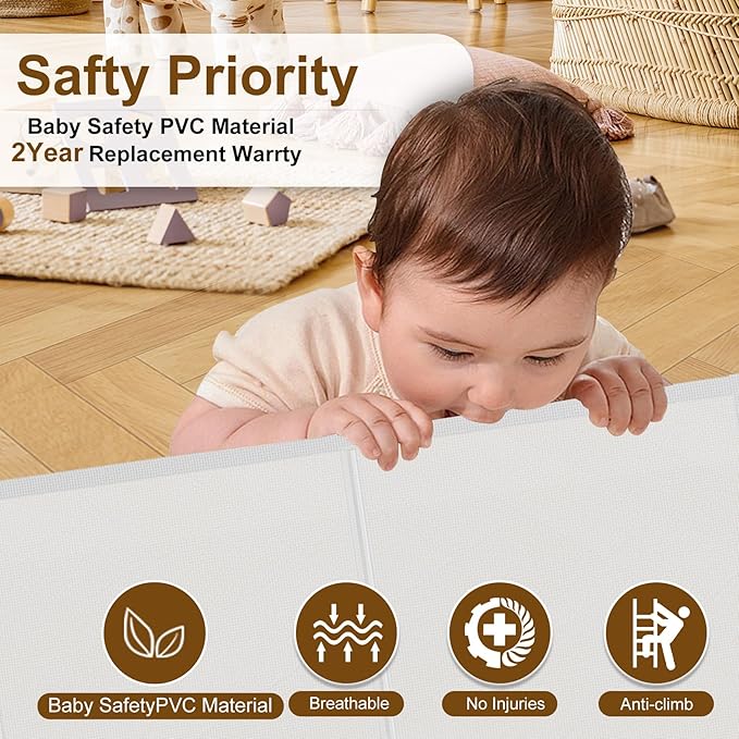 150 inch Retractable Baby Gates 34 inch Tall, Retractable Gate with Reinforced Strip Design to Prevent Crawling Through, 12 FT Extra Wide Retractable Dog Gate for Indoor/Outdoor