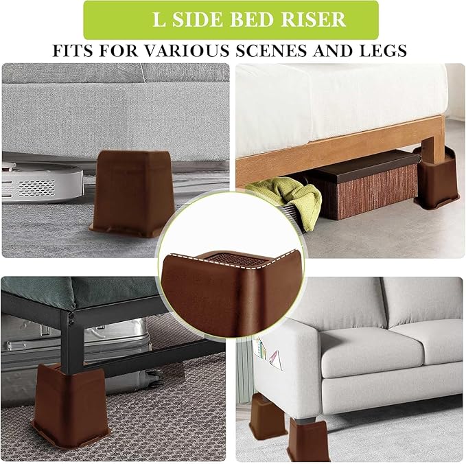 Bed Risers 1 inch, 2 inch, 3 inch, 4 inch, 6 inch, 8 inch Heavy Duty, Oversized Furniture Riser for Couch Sofa Table Chair Leg Frame Dorm, Support up to 6000 Lbs (Chocolat Brown 4 Pack, 5 inch)