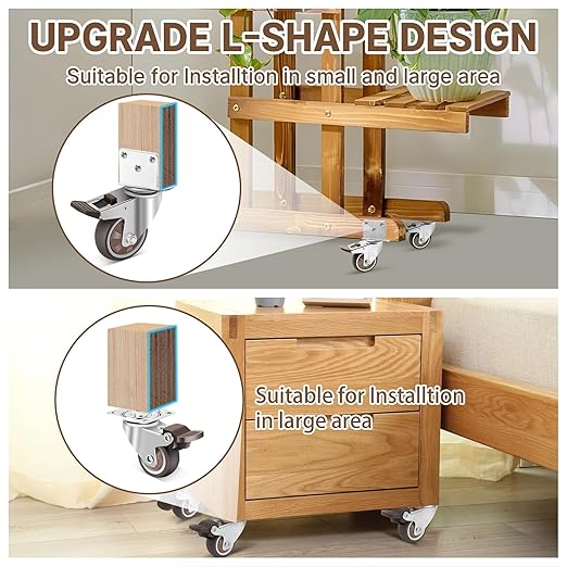 W B D WEIBIDA 3 Inch Side Mount Casters Wheels, L-Shaped Rubber Casters Set of 4, 360 Degree Ball Bearing Swivel Casters, Heavy Duty Locking Casters Wheels for Workbench, Baby Beds, Cabinets, Tables