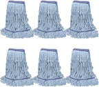 Commercial Heavy Duty Mop Heads Replacements: Wet Industrial Blue Cotton Looped End String Head Refill for General Floor Cleaning (6 Pack)