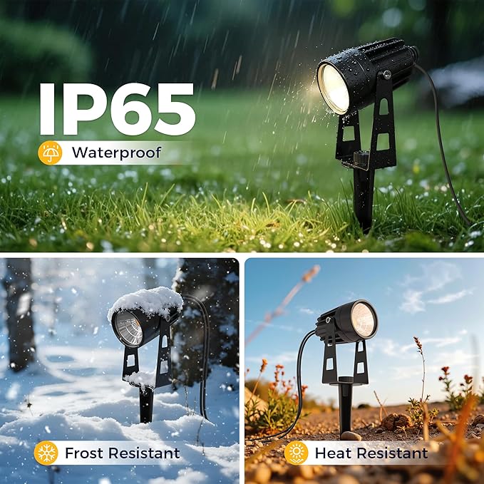 L LOHAS LED Dusk to Dawn Low Voltage Landscape Lighting, Christmas Outdoor Spotlight with Transformer, IP65 3000K Warm White Plug in Spotlights for Yard Backyard Pathway 6Pack