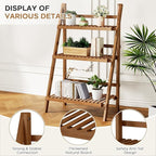 39.4" Bamboo Ladder Shelf Plant Shelf, 3 Tier Foldable Ladder Flower Pot Display Shelf Rack, 23.6"W x 15"D x 39.4"H, Freestanding Bookshelf for Garden, Balcony, Yard, Patio, Lawn, Living Room, Walnut