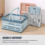 Domiella 2-Pack Foldable Storage Baskets, Collapsible PP Crates with Handles - 20L Capacity, Strong and Portable for Home Organization, Picnic and Shopping, Blue + Pink