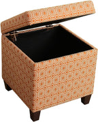 HomePop Upholstered Storage Cube Ottoman with Hinged Lid, Orange Geometric 17" x 17" x 18"
