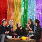 2 Pack Rainbow Party Backdrop Streamers Decorations Colorful Foil Fringe Curtains Metallic Tinsel Backdrop for Birthday First Day of School Engagement Baby Shower Christmas Holiday Party Decor