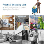 Goplus Folding Shopping Cart with Wheels, Grocery Cart with Removable Oxford Cloth Liner, Lightweight Utility Cart for Groceries Laundry Blue