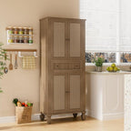 72 inch Kitchen Pantry Storage Cabinet, Freestanding Pantry Cabinet, Tall Cabinets with Doors and Shelves,Freestanding Cupboard with Adjustable Shelves for Dining Room，Natural