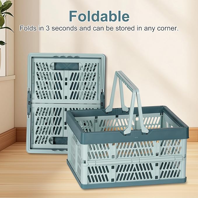 Heavy Duty Plastic Milk Crates for Storage, 2-Pack Stackable Storage Bins for Organizing, Collapsible Shopping Basket with Handle for Groceries, Suitable for Home Office School Store, Blue