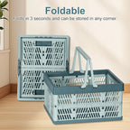 Heavy Duty Plastic Milk Crates for Storage, 2-Pack Stackable Storage Bins for Organizing, Collapsible Shopping Basket with Handle for Groceries, Suitable for Home Office School Store, Blue