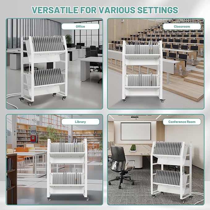 32 Device Mobile Open Charging Cart, Charging Station Rack, Easy Access and Removable Slots, Charging Storage Cart, Cable Management for Laptop Computers, Tablets, iPads, Chromebook for schools