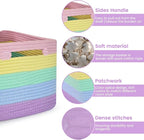 Shelf Woven Storage Basket, 15 x 10 x 9” Closet Rope Baskets For Organizing, Square Bins with Handles, Rainbow 1 Pack