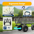 VIVOHOME Heavy Duty 880 Lbs Capacity Mesh Steel Garden Cart Folding Utility Wagon with Removable Sides and 4.10/3.50-4" Wheels 10 inch Tire (Grey)