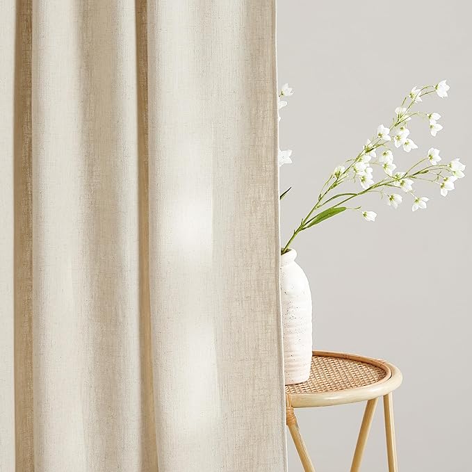 NICETOWN Pinch Pleated Natural Thick Linen Curtains 84 inches Long for Living Room 2 Panels Set, Back Tab/Rod Pocket with Pleat Tape Privacy Added Window Treatments for Farmhouse/Bedroom, W55 x L84