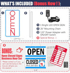 Open Signs for Business,Neon Open Sign Led,16.5"x 9",with Open/Closed Bussiness Hour Sign Set,Light for Bar Coffee Salon Store Window,12V/2A Adapter with ON/OFF Switch (Blue/Red Vertical)