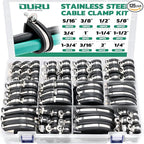 125PCS Cable Clamp,12 Sizes Stainless Steel Rubber Coated Cushioned Insulated Cable Clamps Assortment Kit-Metal Wire Clamps,Cable Clips,Pipe Clamps
