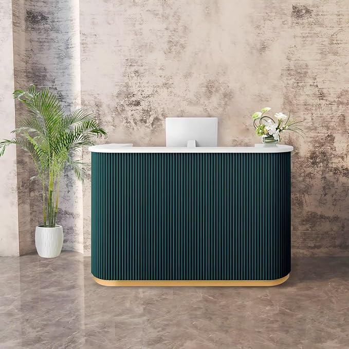Small Reception Desk with Drawer and Cabinet Front Desk Receptionist Counter No Assembly Required Reception Room Tables Checkout Counter for Shop Retail Office Salon Lobby Green 24inch/60cm