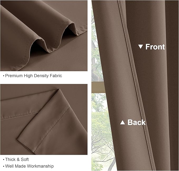 PONY DANCE Blackout Short Cafe Curtains for Bathroom - Light Block Privacy Drapes for Kitchen,Bedroom Window Decor, W 29 x L 24, Mocha, 1 Pair