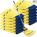Hushee 12 Pack Large Microfiber Tube Mop Heads 18 oz Heavy Duty Commercial Industrial Wet Mop Head Refill Reusable Machine Washable Looped End Mopheads for Hardwood, Tile, Laminate Floors (Yellow)