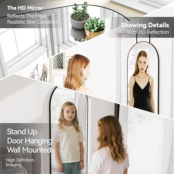 57x20 Door Hanging Full Length Mirror, Floor (Height 5.7ft just Body in1.3ft) Wall Mounted Metal Frame Arch Dressing Mirrors for Bedroom Bathroom Living Room 57 inch Black