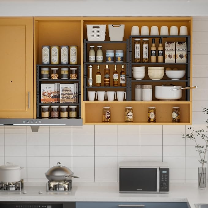 Expandable,Stackable Spice Rack,Seasoning Organizer and Storage,Spices Jar Racks for Cabinet,Countertop, Metal Pantry, Cupboard,Laundry Storages,Heavy Duty(2 PACKS/LARGE/BLACK)