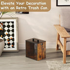 Office Garbage Can With Lid - Iron and Wood Combination Bedroom Garbage Can, Retro Industrial Style Trash Can with Handle, Rectangular Design Wastebasket for Home Office, 4.5 Gallon (Patent Pending)