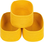 CubesLand Rope Woven Storage Baskets, Small Baby Nursery Organizer Basket, Rectangular Organization/Storage Bins, Closet Shelves Baskets，Empty Gift Basket 3 Packs, Yellow
