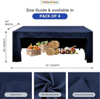 HolidayIdeas Open Back Fitted Tableclothss for 6 Foot Rectangle Table, Wrinkle Resistant Washable Table Covers 72x30 Inch for Craft Fairs, Banquets, Trade Show Display, Navy Blue,4 Pcs