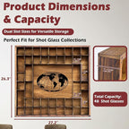48 Shot Glass Display Case with Large World Map,28" x 27“ Solid Wood Shot Glass Holder,Wall Mounted Bar Cabinet for Wineglass Storage Decor (Brown)