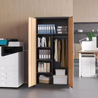 Broom Closet Storage Cabinet with Lock, Metal Garage Storage Cabinet with Doors and Shelves, Steel Wardrobe Cabinet with Hanging Rod, Utility Cabinets Closet for Kitchen, Office, Shop, Warehouse