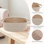 Woven Basket,Small Rope Storage Bin with Handles & Ribbon Bag, Organizer for Shelves Closets,Gift Basket Empty for Birthday,Books,Dog Toys,Oatmeal