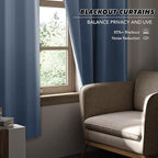 KGORGE Blackout Curtains for Bedroom, Privacy Light Blocking Thermal Insulation Noise Reducing Drapes for Living Room Bedroom, Back Tab Rod Pocket, W52 x L63 inches, Stone Blue, 2 Panels