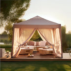 PHI VILLA 10 x 10 Pop Up Canopy Tent with Netting, Instant Gazebo, Ez up Screen House Room with Carry Bag, Height Adjustable, for Outdoor, Garden, Patio,Brown