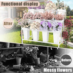 Flower Display Stand with 12 Buckets & Wheels – 3-Tier Mobile Flower Cart, White Metal Flower Bar for Weddings, Florist Shops, Patio, Garden & Home