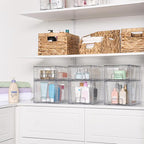 Vtopmart 8 Pack Clear Stackable Storage Drawers,Easy to Assemble Bathroom Organizers and Storage with handles,Plastic Drawers for Kitchen Pantry,Cabinet,Under Sink Organization