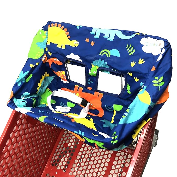 Pozico 2-in-1 Shopping Cart Cover for Baby – High Chair Cover, Grocery Cart Cover, Machine Washable with Portable Cloth Bag – Baby Cart Seat Cover for Boys & Girls – Dinosaur Design