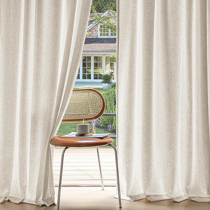 MIULEE Non-See-Through Privacy Linen Curtains 2 Panels, Light Filtering Window Curtains Farnhouse Textured Back Tab Semi Sheer Drapes for Bedroom Living Room, 52 x 108 Inches Long, Linen