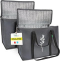Green Bulldog 2Pack Insulated Grocery Bags – Foldable Reusable Cooler Bags with Handles for Everyday Use, Groceries, Food Delivery, and Shopping – 16”x9”x13”, Gray