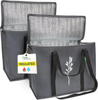 Green Bulldog 2Pack Insulated Grocery Bags – Foldable Reusable Cooler Bags with Handles for Everyday Use, Groceries, Food Delivery, and Shopping – 16”x9”x13”, Gray