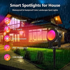 Spotlight Outdoor Control with Smart APP, 2 Pack 15W RGBW Landscape Lighting, Dimmable Color Changing IP67 Waterproof Spot Light Warm Flood Light for House Pathway Garden Yard Tree