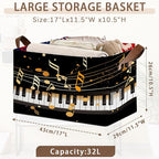 Piano Keyboard Pattern Storage Basket Large 17x11.5x10.5 Inche-Collapsible Fabric Organizer Bin with Handles for Music Room, Nursery, Toys-Foldable Decorative Hamper with Black White Keys-Single Pack