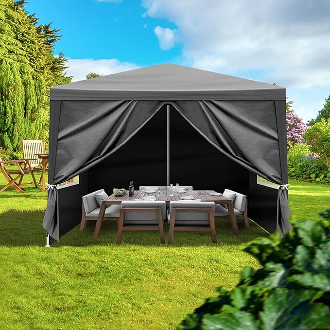 10x10 FT Party Tent, Outdoor Wedding Tents for Parties, Canopy Event Tent with 4 Removable Sidewalls, Waterproof Gazebo Shelter for Birthday Parties, Weddings, BBQs & Events (10X10FT-4Sides Black)