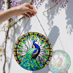 8 Inch Stained Glass Suncatcher Ornament, DOUHASU Peacock Sun Catchers Indoor Window, Stained Glass Window Hanging, Home Decor, Peacock Lovers for Mom, Grandma, Friend, Bestie, Couple