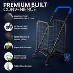 SereneLife Large Folding Utility Shopping Cart with Removable Liner – Heavy Duty, 360° Swivel Wheels, 110 lb Capacity, Portable for Groceries, Laundry, Luggage, and More (Blue)