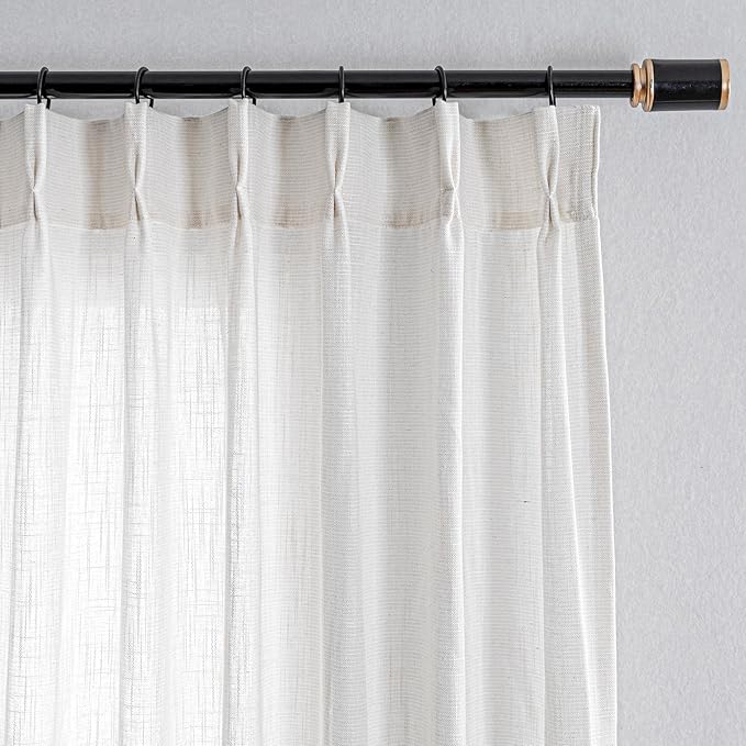 MYSKY HOME Extra Long Curtains for Living Room, Natural Curtains 108 Inch Long Light Filtering Semi Sheer Backdrop Panels Pinch Pleated Soft Cotton Fabric Boho Window Drapes, 40 x 108 in, 2 Pieces