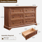 Farmhouse 6 Drawers Dresser for Bedroom, 54" Wide Large Dressers & Chests of Drawers w/Roman Column, Wooden Dresser TV Stand with Large Drawers for Bedroom Living Room Hallway,Reclaimed Barnwood