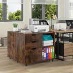 File Cabinet, Mobile Filing Cabinet w/Universal Wheels & 3 Drawers, Wood Printer Stand with Storage, Rolling File Cabinets for Home Office, Living Room, Bedroom (Rustic Brown, 3 Drawers)